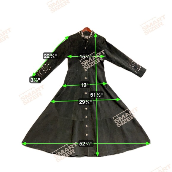 Vintage Arella Studded Suede Western‎ Duster Coat Dress Women's L Black Leather - Picture 12 of 12